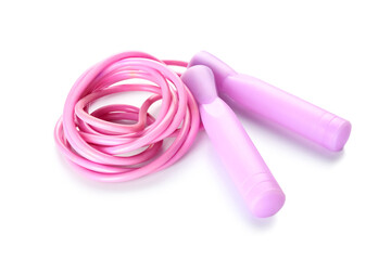 Pink skipping rope on white background