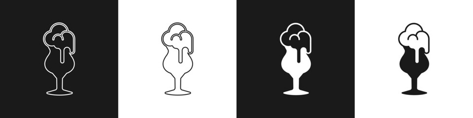 Set Glass of beer icon isolated on black and white background. Vector