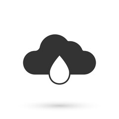 Fototapeta na wymiar Grey Cloud with rain icon isolated on white background. Rain cloud precipitation with rain drops. Vector