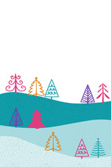 Winter landscape on transparent background. Christmas trees. PNG illustration