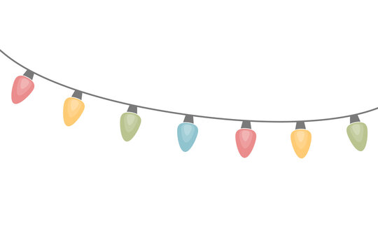 Colourful chain of Christmas lights isolated on transparent background. PNG illustration