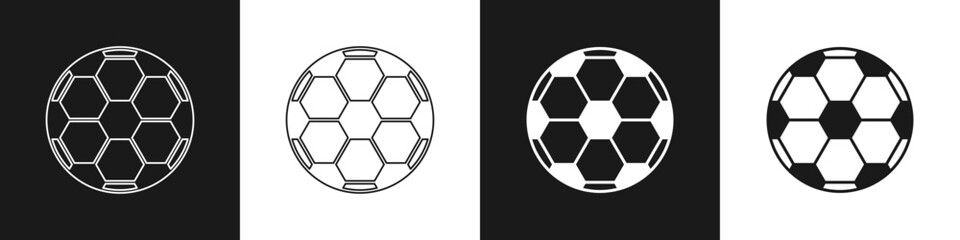 Set Soccer football ball icon isolated on black and white background. Sport equipment. Vector