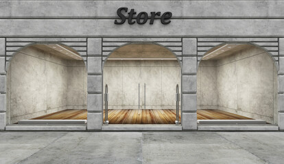 Modern Empty Store Front with Big Arch Windows
