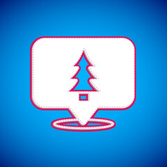White Location of the forest on a map icon isolated on blue background. Vector