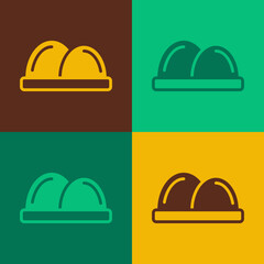 Fototapeta premium Pop art Sushi icon isolated on color background. Traditional Japanese food. Vector