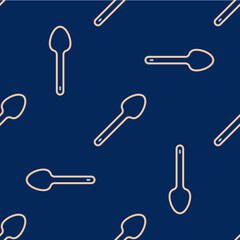 Line Teaspoon icon isolated seamless pattern on blue background. Cooking utensil. Cutlery sign. Vector