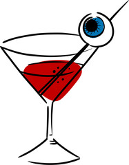 Hand drawn doodle linear Halloween drink with eye