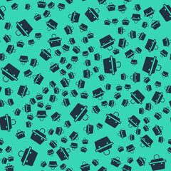 Obraz premium Black Case or box container for wobbler and gear fishing equipment icon isolated seamless pattern on green background. Fishing tackle. Vector