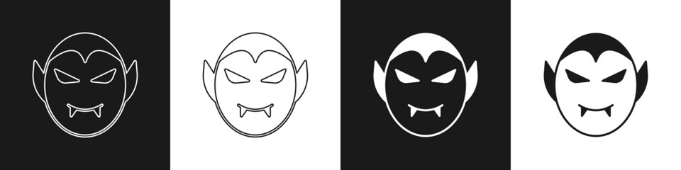 Set Vampire icon isolated on black and white background. Happy Halloween party. Vector