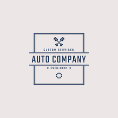 Vintage Retro Badge Emblem Car Auto Service logo with Pistons Silhouette Design Linear Style