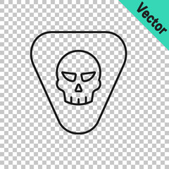 Black line Guitar pick icon isolated on transparent background. Musical instrument. Vector