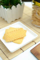 homemade eid snacks, Indonesian traditional cookies isolated on white background, served for Idul Fitri or The Great Islamic Day, front view