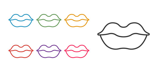 Set line Smiling lips icon isolated on white background. Smile symbol. Set icons colorful. Vector