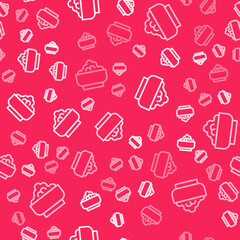 White line Rice in a bowl icon isolated seamless pattern on red background. Traditional Asian food. Vector