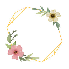 Watercolor leaves and flower bouquet wreath frame digital painting or watercolor floral frame