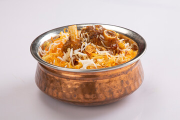 Biriyani, Basmoti rice biriyani, mutton biriyani, isolated on white background.