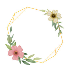 Watercolor leaves and flower bouquet wreath frame digital painting or watercolor floral frame