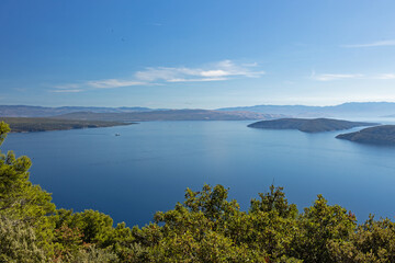 Fototapeta na wymiar view from Cres over the adriatic sea to Krk island and Losinj island in Croatia