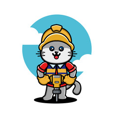 Cute mouse construction worker cartoon