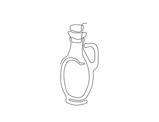 Continuous one line drawing of Virgin olive oil in the glass bottle line art drawing vector illustration.