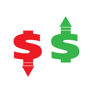 increase and decrease financial symbol. up dollar and down dollar vector illustration