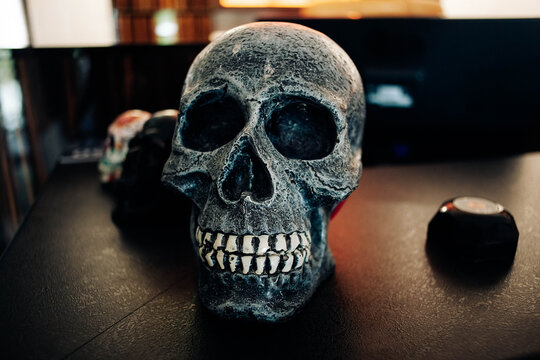 Halloween human skull, rock and  roll, death's head, horror, scary, evil skull, background, zombie