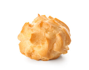 Tasty round eclair on white background