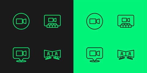 Set line Video chat conference, and icon. Vector