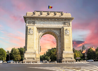 Fototapeta na wymiar Monumental Triumphal Arch in Bucharest, Romania 