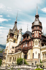 Fototapeta na wymiar Sinaia Romania : Peles castle, Famous Neo-Renaissance castle at the base of the Carpathian Mountains, Europe