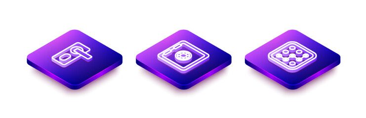 Set Isometric line Fingerprint door lock, Safe and Graphic password protection icon. Vector