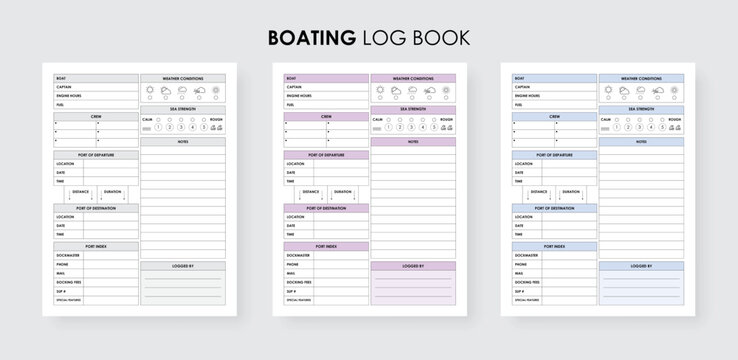 Captains Log Book, Boat log book daily journal entry for trips