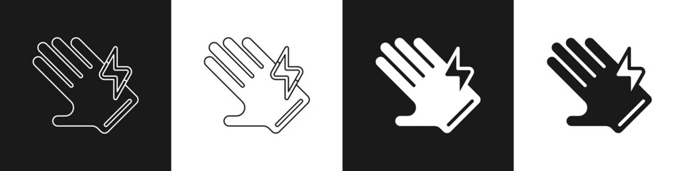 Set Electric glove icon isolated on black and white background. Safety gloves, hand protection. Vector