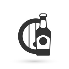 Grey Beer bottle and wooden barrel icon isolated on white background. Vector