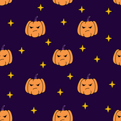 Halloween pumpkin retro seamless pattern.  Psychedelic halloween seamless white background.