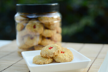 Homemade cookies call Kuih Samperit in Malay, is a traditional Malaysian cookies served when Hari Raya Aidilfitri festival.