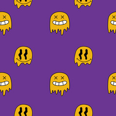 Retro smile seamless pattern. Psychedelic smile pattern vector background