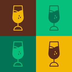 Pop art Wine glass icon isolated on color background. Wineglass sign. Vector