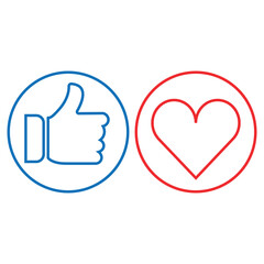 Fototapeta premium Sign of blue thumb up and heart in circle.