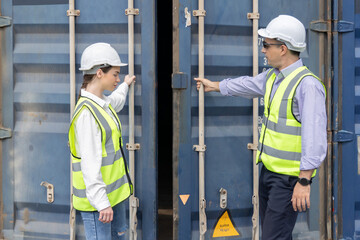 Dock Workers open Containers Box  to Check the Goods