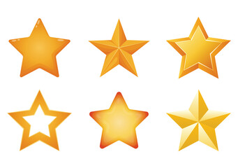 Rating gold star. Shiny yellow metal badge or medal template. Customer review concept. Glossy yellow star trophy icon. Leadership symbol