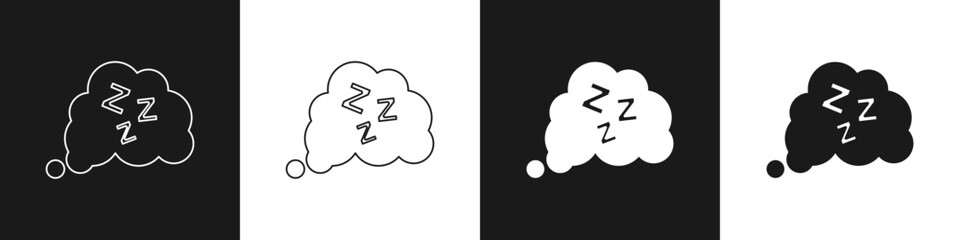 Fototapeta na wymiar Set Sleepy icon isolated on black and white background. Sleepy zzz talk bubble. Vector