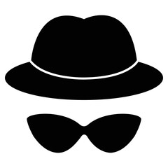 Incognito vector icon. filled flat sign for mobile concept and web design. Hat and glasses glyph icon. Anonymous spy agent symbol, logo illustration. Vector graphics