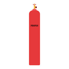 Icon of an iron red long propane tank on a white background with a valve. Expensive energy resources Vector flat illustration. Deficit in the world, crisis. Storage tank for various gases.