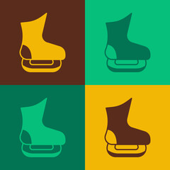 Pop art Skates icon isolated on color background. Ice skate shoes icon. Sport boots with blades. Vector