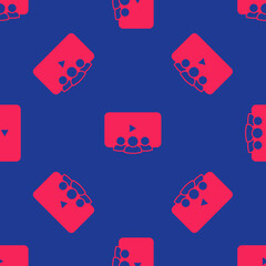 Red Online class icon isolated seamless pattern on blue background. Online education concept. Vector