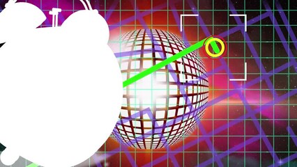 Animation of alarm clock and navigation pattern with moving lines over disco ball - Powered by Adobe