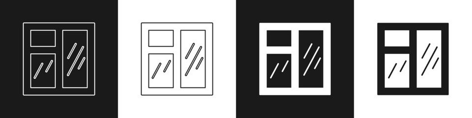 Set Window in room icon isolated on black and white background. Vector
