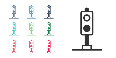 Black Train traffic light icon isolated on white background. Traffic lights for the railway to regulate the movement of trains. Set icons colorful. Vector