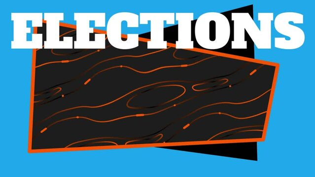 Animation of elections text over shapes on blue background